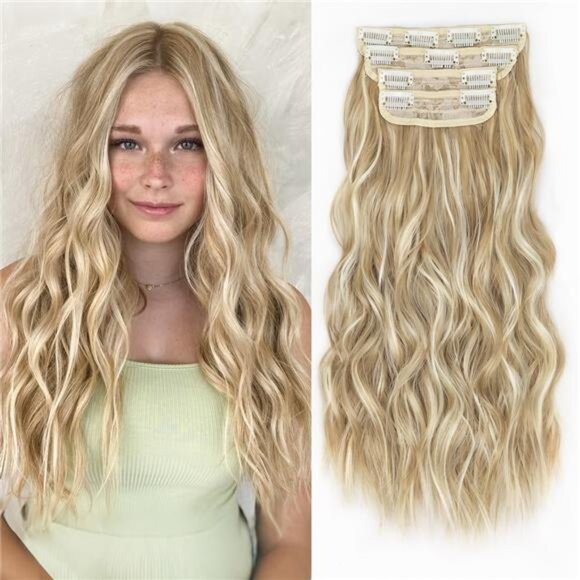 Clip in Long Wavy Synthetic Hair Extension 20 Inch Balayage Dark Brown